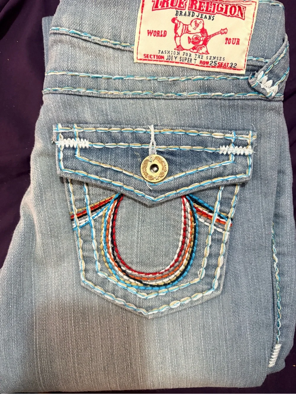 True Religion Women's Light Blue Embroidered Pocket Jeans - Picture 9 of 9